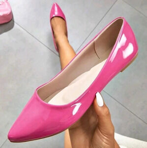 Fashionable Pink Pu Leather Point Toe Ballet Flats For Outdoor Wear For Summer